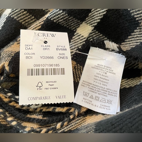 NEW * J. Crew Factory set: scarf / cable knit pom beanie hat, Tan / Black - Picture 5 of 5